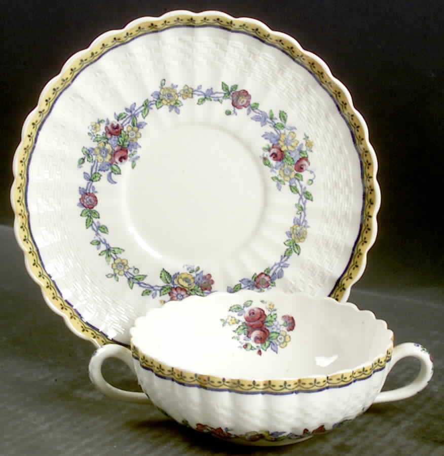 Blue Rambler Flat Cream Soup Bowl & Saucer Set by Spode-1