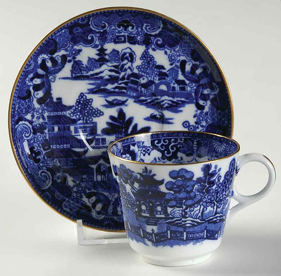 Blue Willow Flat Demitasse Cup & Saucer Set by Spode-1