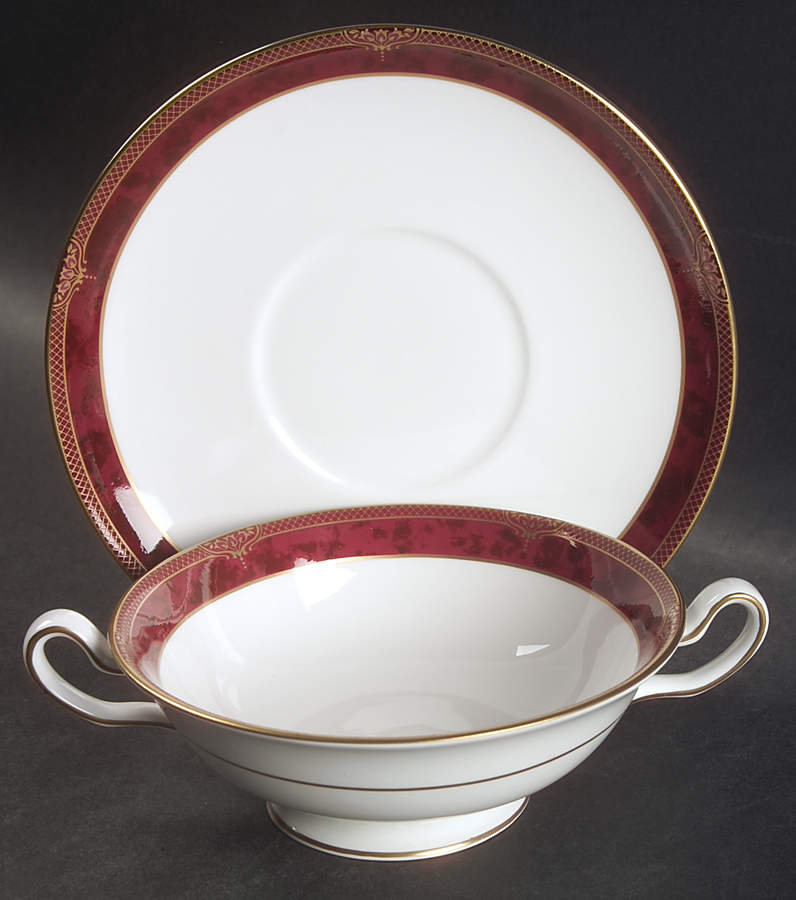 Bordeaux Footed Cream Soup Bowl & Saucer Set by Spode-1