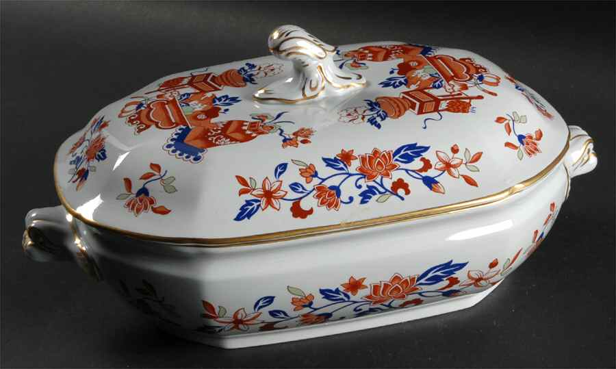 Bowpot Multicolor (Rust, Green, Blue) Oval Covered Vegetable by Spode-1