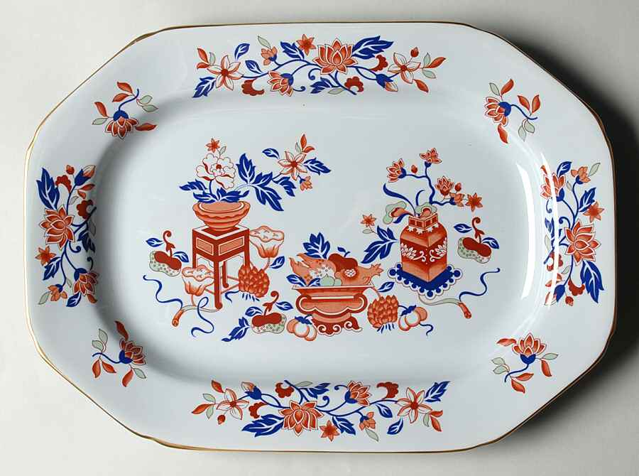 Bowpot Multicolor (Rust, Green, Blue) 12" Oval Serving Platter by Spode-1