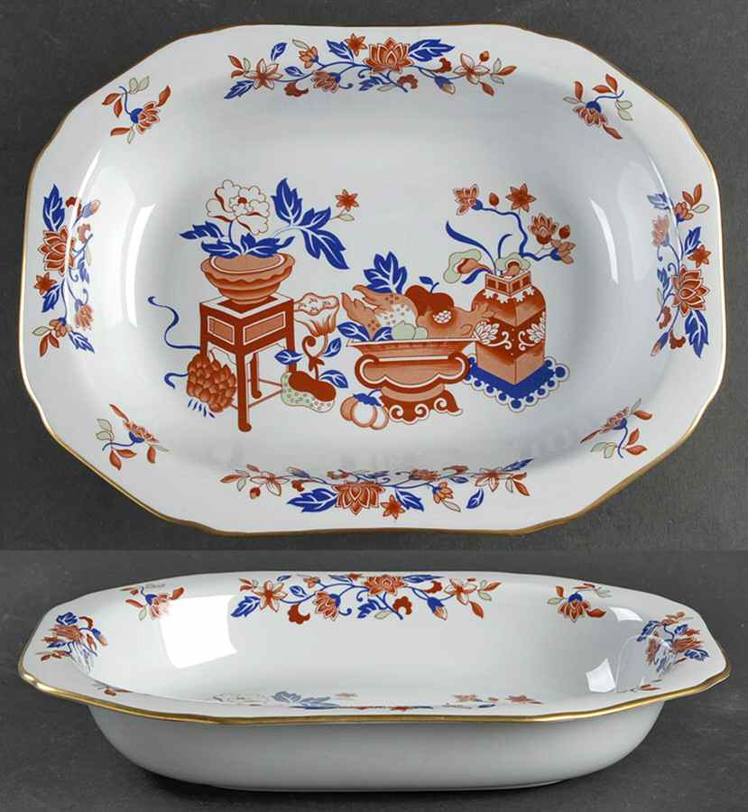 Bowpot Multicolor (Rust, Green, Blue) 9" Oval Vegetable Bowl by Spode-1