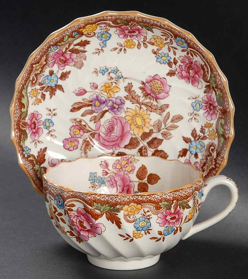 British Flowers Flat Cup & Saucer Set by Spode-1