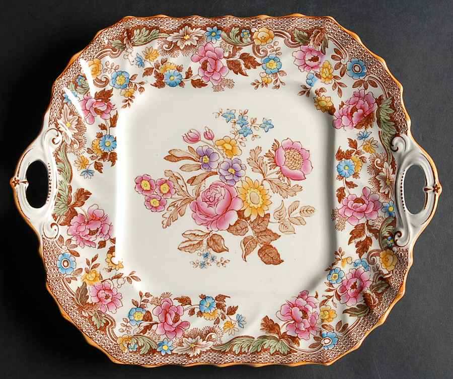 British Flowers Handled Cake Plate by Spode-1