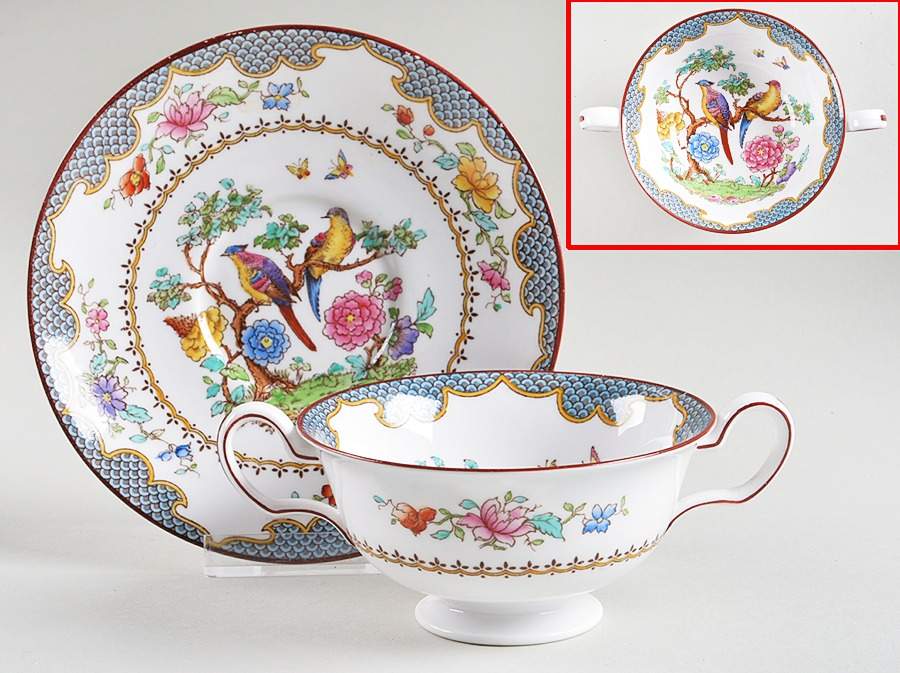 Brompton Blue Footed Bouillon Cup & Saucer by Spode-1
