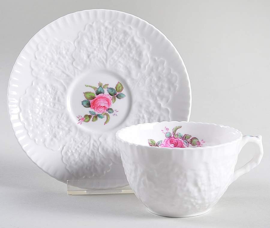 Bridal Rose (No Gold Trim) Flat Cup & Saucer Set by Spode-1