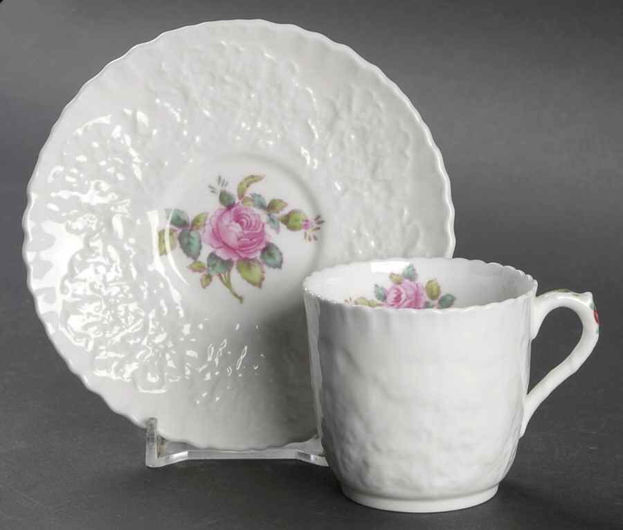 Bridal Rose (No Gold Trim) Flat Demitasse Cup & Saucer Set by Spode-1