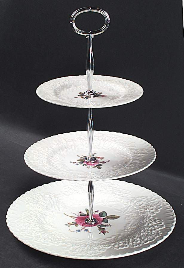 Bridal Rose (No Gold Trim) 13 7/8"-14 1/4" 3-Tiered Serving Tray(DP,SP,BB) HC by Spode-1