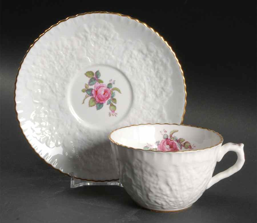 Bridal Rose (Gold Trim) Flat Cup & Saucer Set by Spode-1