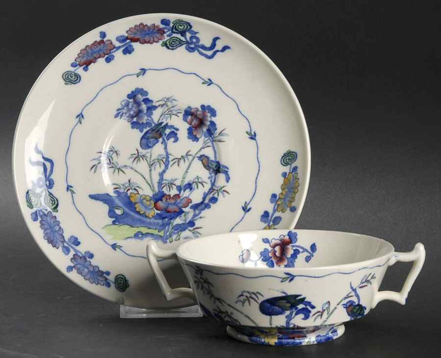 Bude Blue Multicolor (Scalloped) Footed Cream Soup Bowl & Saucer Set by Spode-1