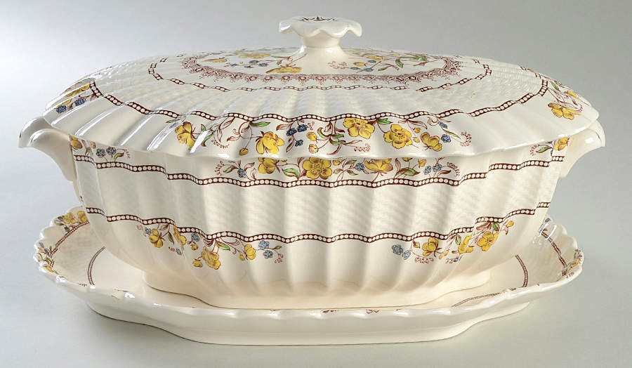 Buttercup (Older Backstamp) Oval Tureen & Lid with Underplate by Spode-1