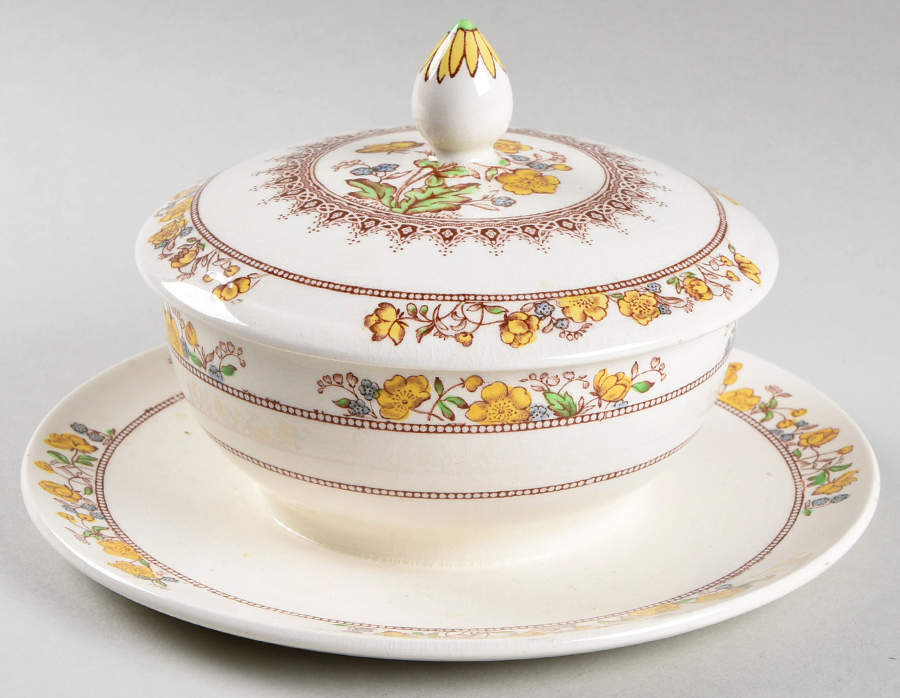Buttercup (Older Backstamp) Mayonnaise with Attached Underplate & Lid by Spode-1