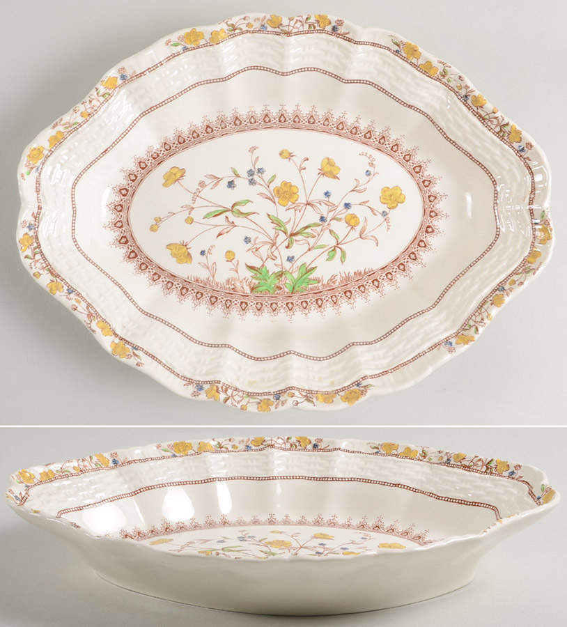 Buttercup (Older Backstamp) 10" Shallow Oval Bowl by Spode-1