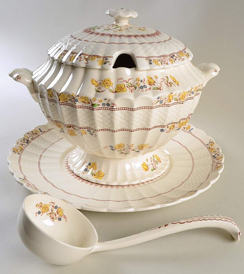Buttercup (Older Backstamp) Tureen & Lid w/Ladle & Underplate by Spode-1