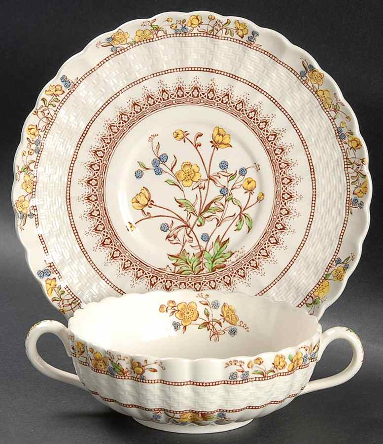 Buttercup (Older Backstamp) Flat Cream Soup Bowl & Saucer Set by Spode-1