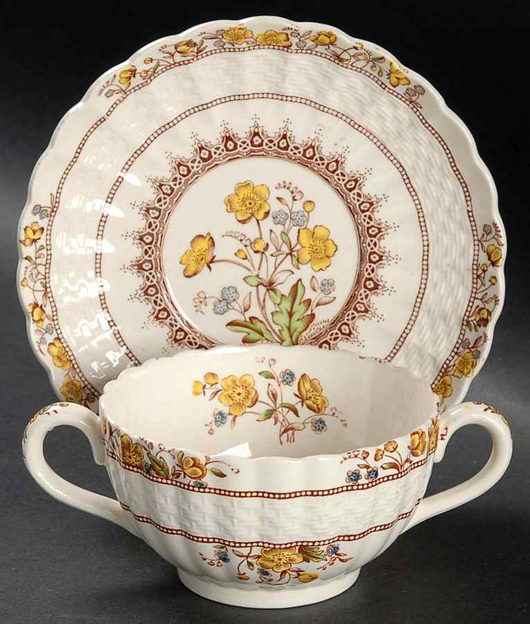 Buttercup (Older Backstamp) Footed Bouillon Cup & Saucer by Spode-1
