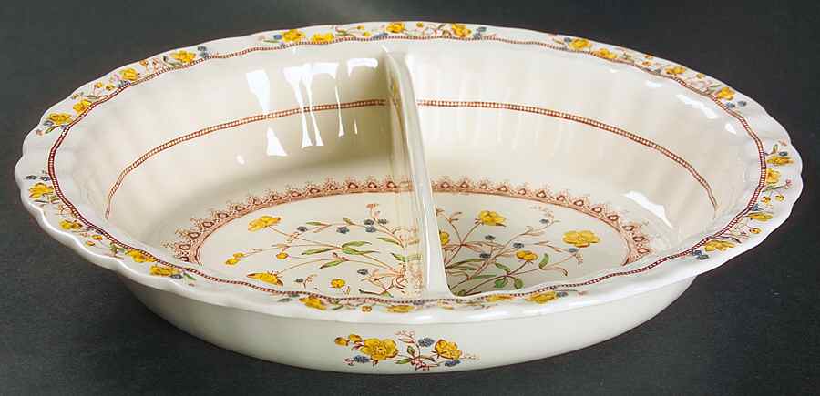Buttercup (Older Backstamp) 11" Oval Divided Vegetable Bowl by Spode-1