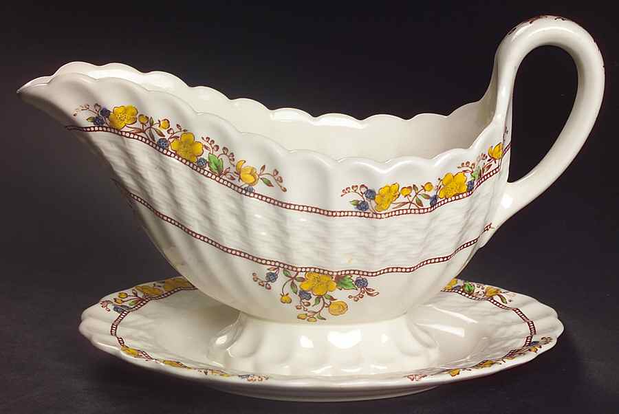 Buttercup (Older Backstamp) Gravy Boat with Attached Underplate by Spode-1
