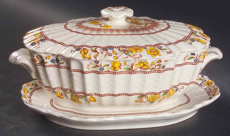 Buttercup (Older Backstamp) Gravy Boat & Lid w/Underplate by Spode-1