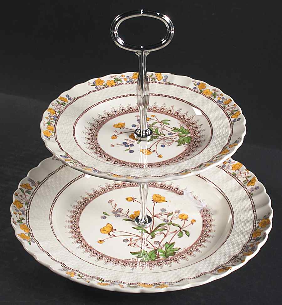 Buttercup (Older Backstamp) 6 5/8"-10"  2 Tiered Serving Tray (Dp, Sp) HC by Spode-1