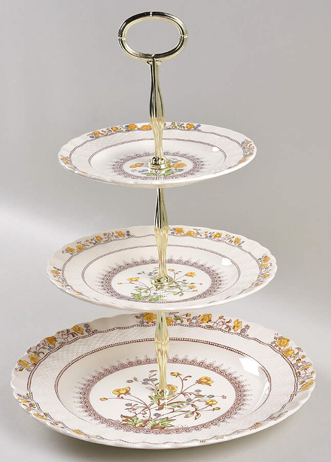 Buttercup (Newer Backstamp) 13 7/8"-14 1/4" 3-Tiered Serving Tray(DP,SP,BB) HC by Spode-1