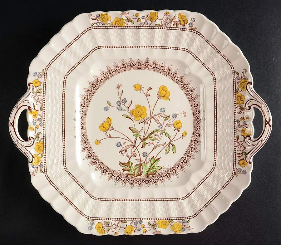 Buttercup (Newer Backstamp) 11" Square Handled Cake Plate by Spode-1