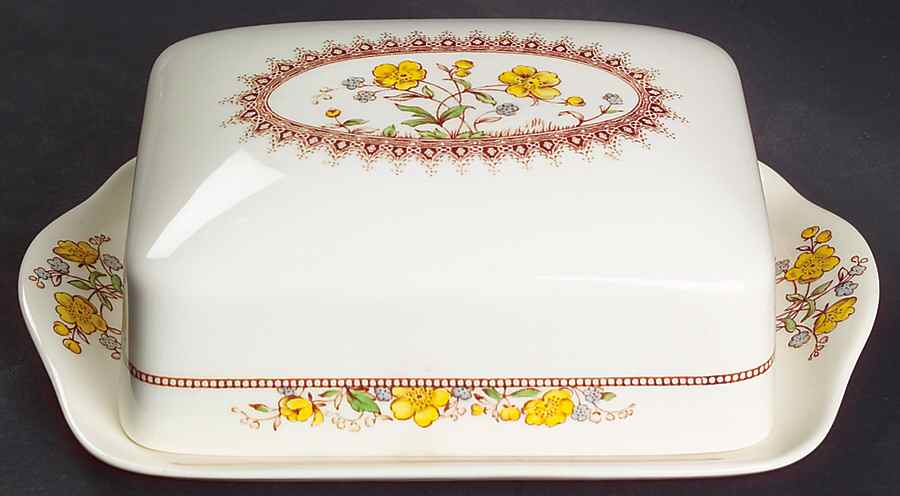 Buttercup (Newer Backstamp) Square Covered Butter by Spode-1