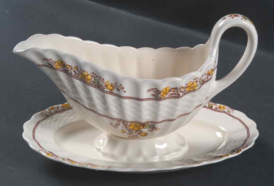 Buttercup (Newer Backstamp) Gravy Boat with Attached Underplate by Spode-1