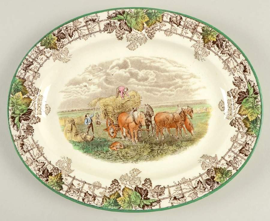 Byron Multicolor (Green Trim) 10" Oval Serving Platter by Spode-1