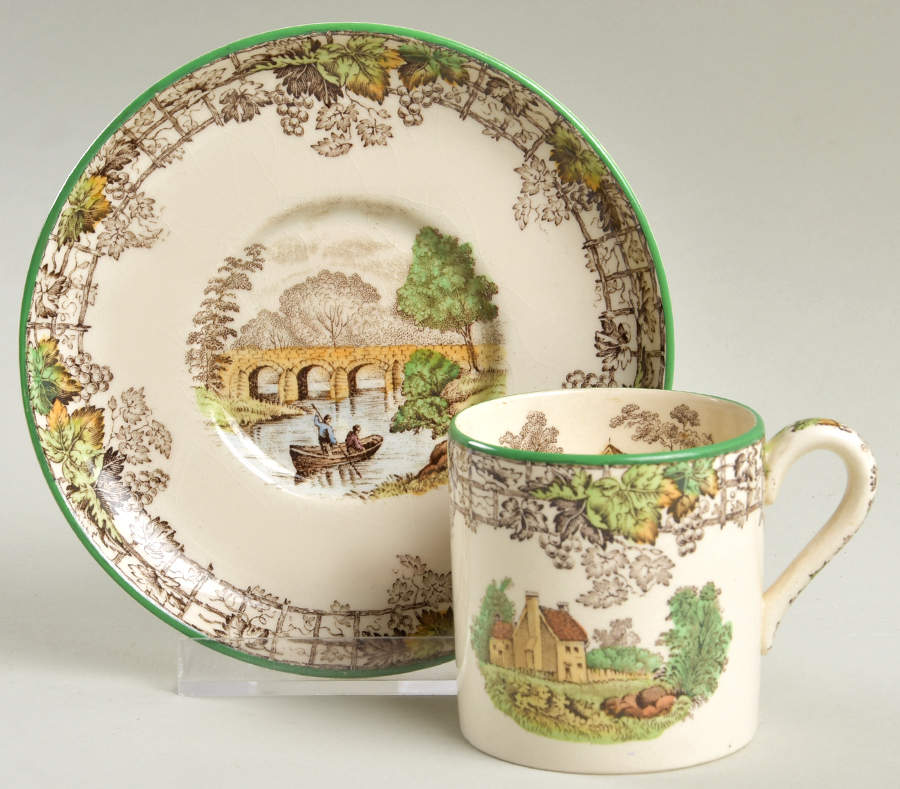 Byron Multicolor (Green Trim) Flat Demitasse Cup & Saucer Set by Spode-1