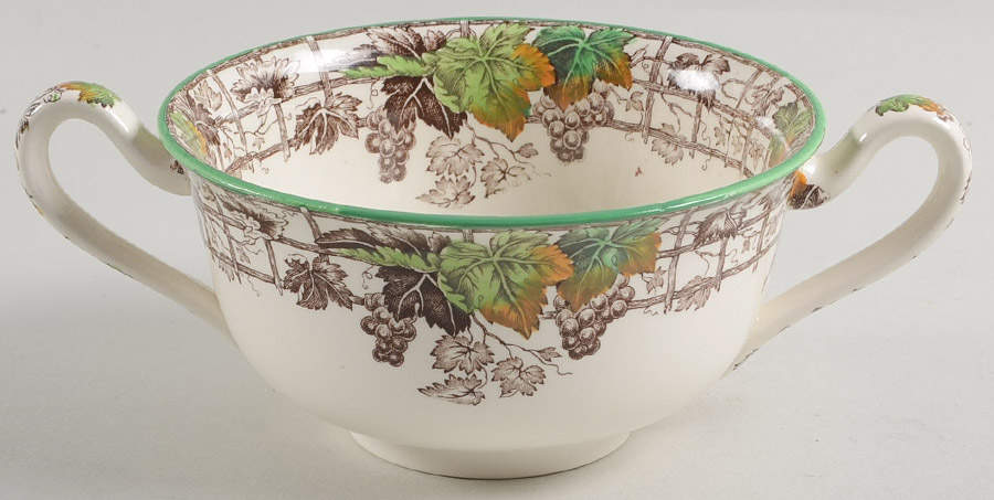 Byron Multicolor (Green Trim) Footed Cream Soup Bowl by Spode-1