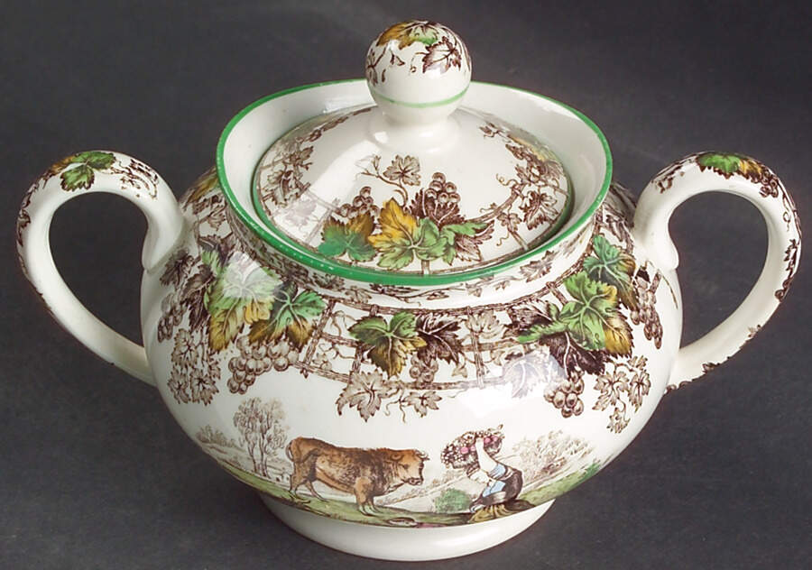 Byron Multicolor (Green Trim) Sugar Bowl & Lid by Spode-1