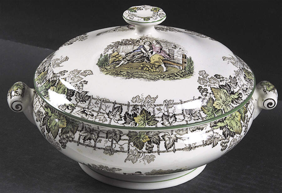 Byron Multicolor (Green Trim) Round Covered Vegetable by Spode-1