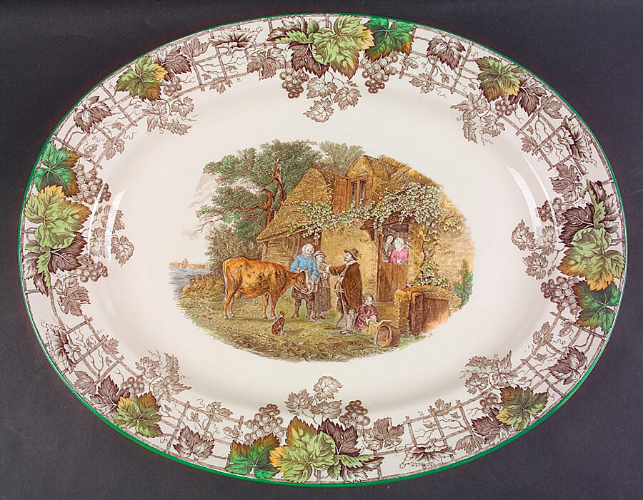 Byron Multicolor (Green Trim) 17" Oval Serving Platter by Spode-1