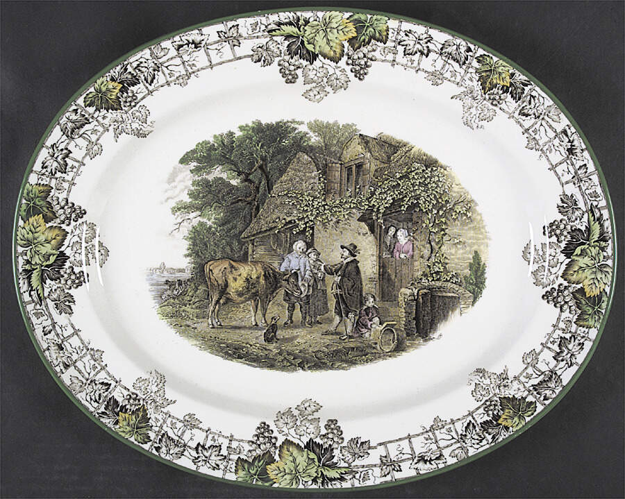 Byron Multicolor (Green Trim) 15" Oval Serving Platter by Spode-1