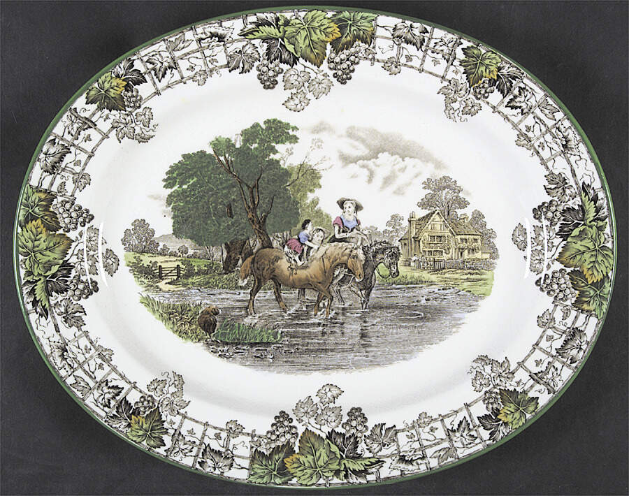 Byron Multicolor (Green Trim) 11" Oval Serving Platter by Spode-1