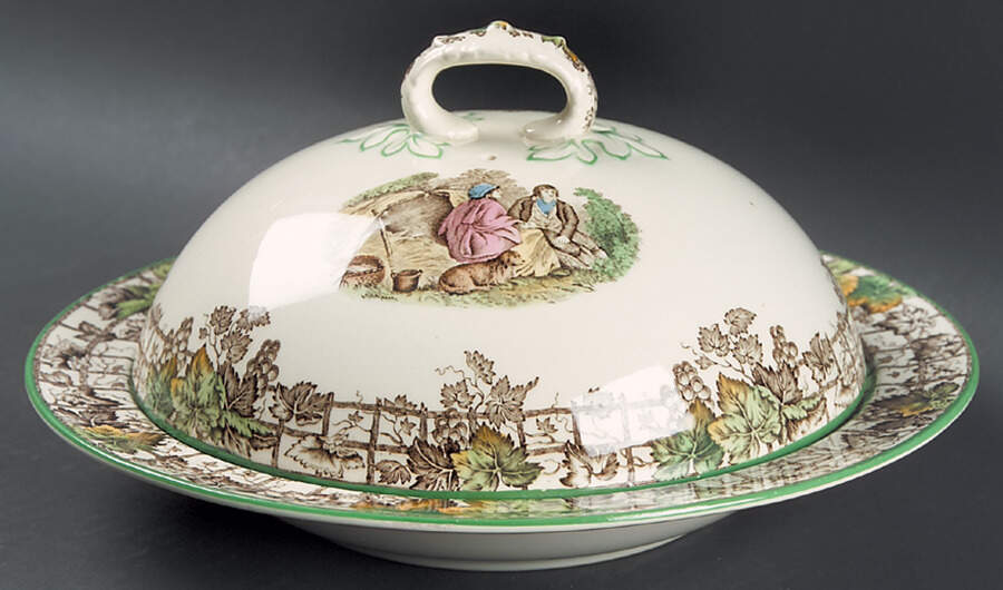 Byron Multicolor (Green Trim) Muffin Dish & Lid by Spode-1