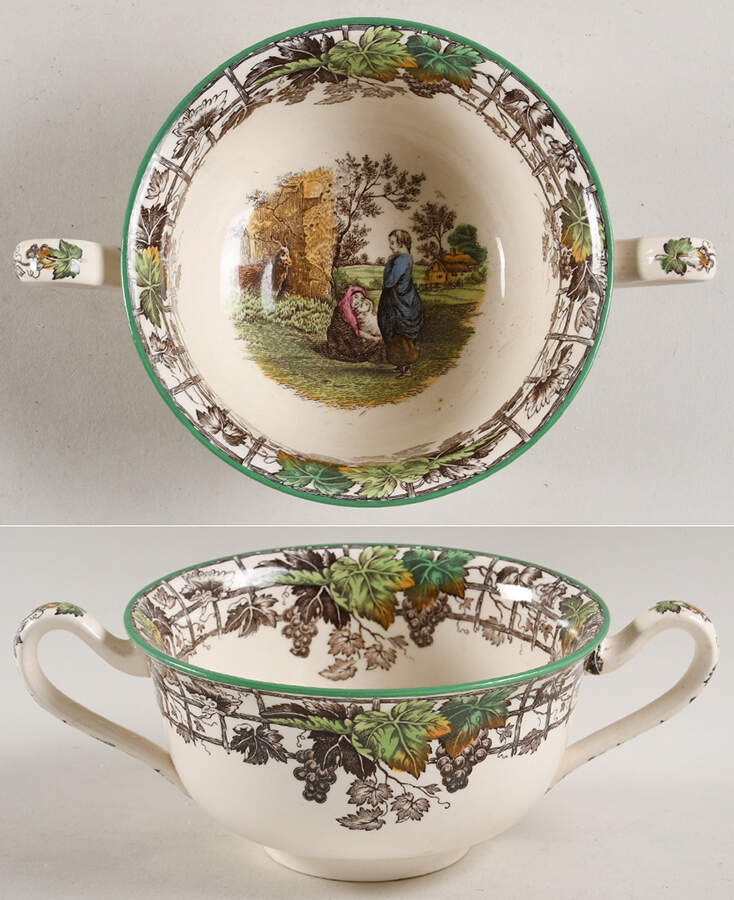 Byron Multicolor (Green Trim) Footed Cream Soup Bowl by Spode-1