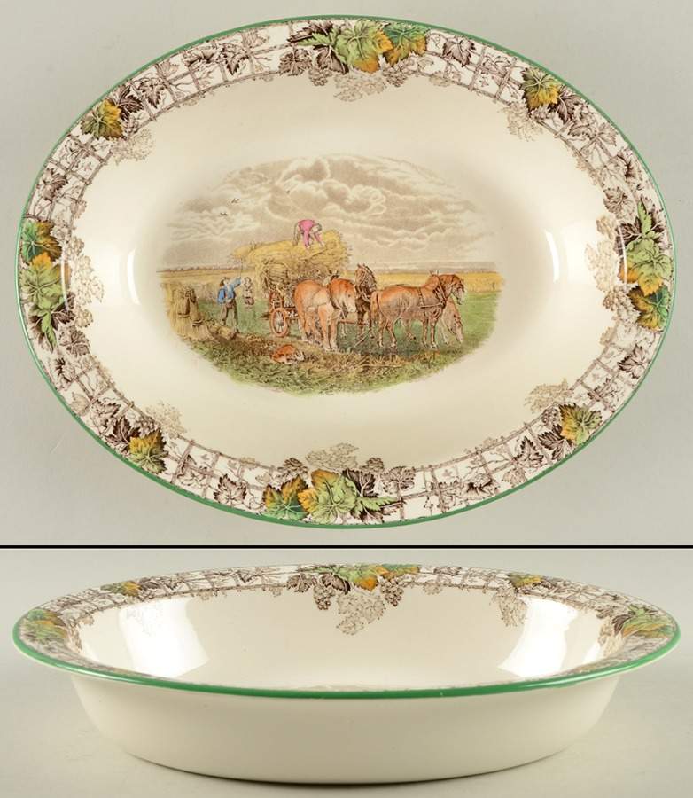 Byron Multicolor (Green Trim) 10" Oval Vegetable Bowl by Spode-1