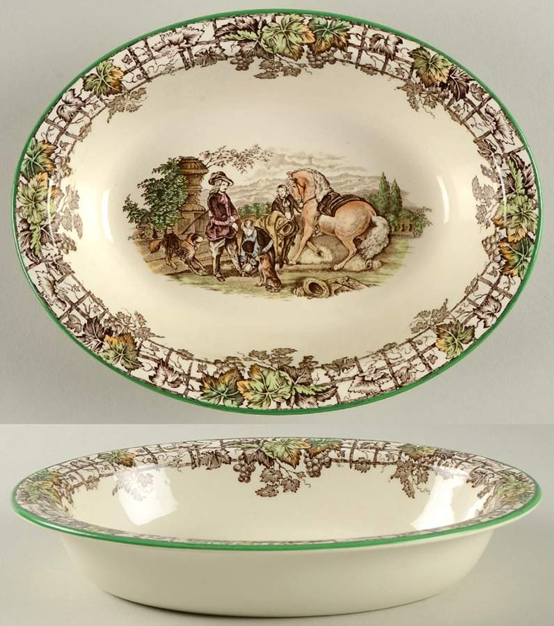 Byron Multicolor (Green Trim) 8" Oval Vegetable Bowl by Spode-1