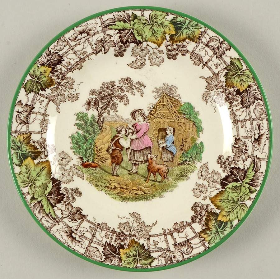 Byron Multicolor (Green Trim) Bread & Butter Plate by Spode-1