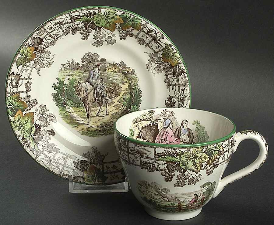 Byron Multicolor (Green Trim) London Shape Oversized Cup & Saucer Set by Spode-1