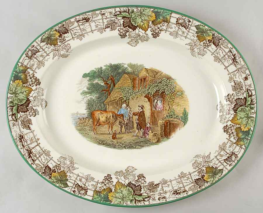 Byron Multicolor (Green Trim) 18" Oval Serving Platter by Spode-1