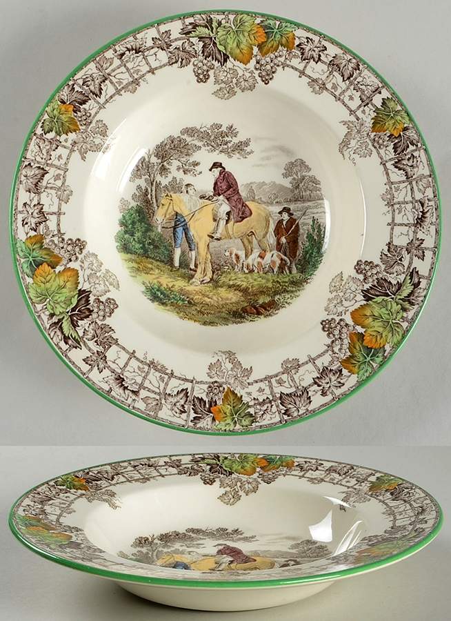 Byron Multicolor (Green Trim) Large Rim Soup Bowl by Spode-1