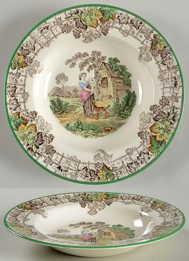 Byron Multicolor (Green Trim) Rim Soup Bowl by Spode-1