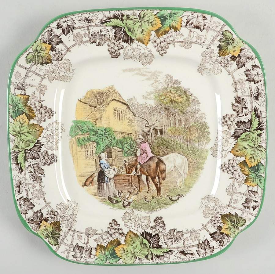 Byron Multicolor (Green Trim) Square Luncheon Plate by Spode-1