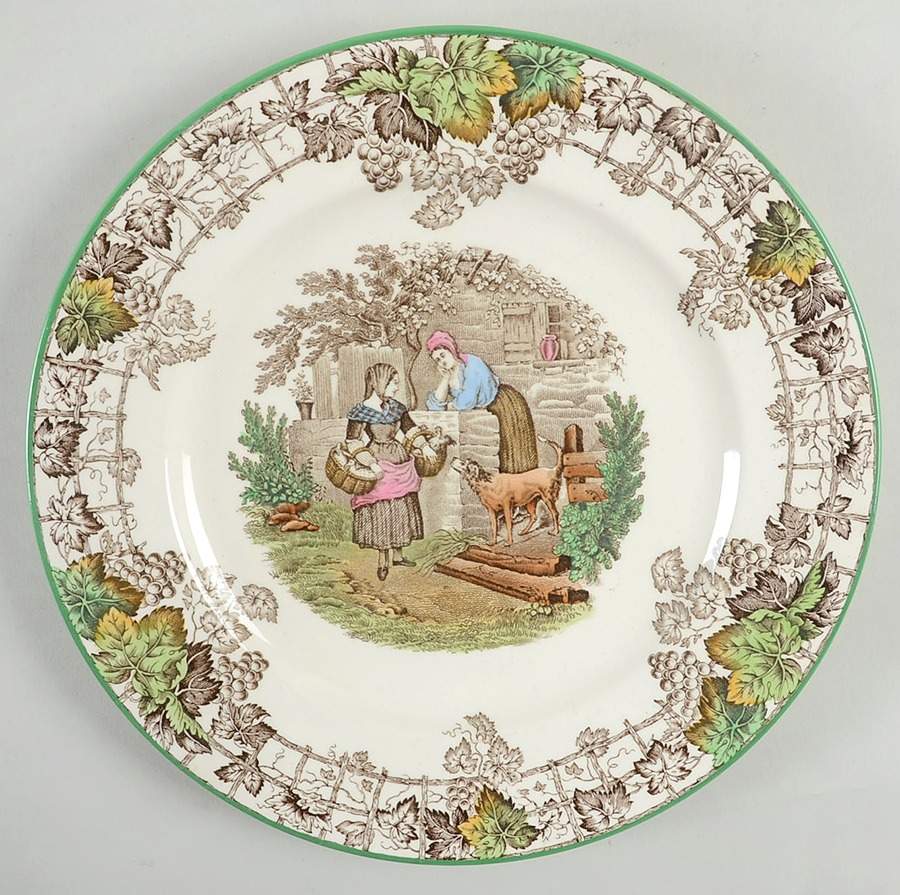 Byron Multicolor (Green Trim) Dinner Plate by Spode-1