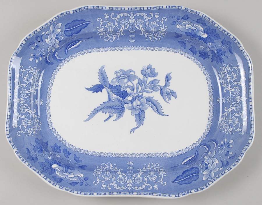 Camilla Blue (Earthenware, Scalloped) 16" Oval Serving Platter by Spode-1