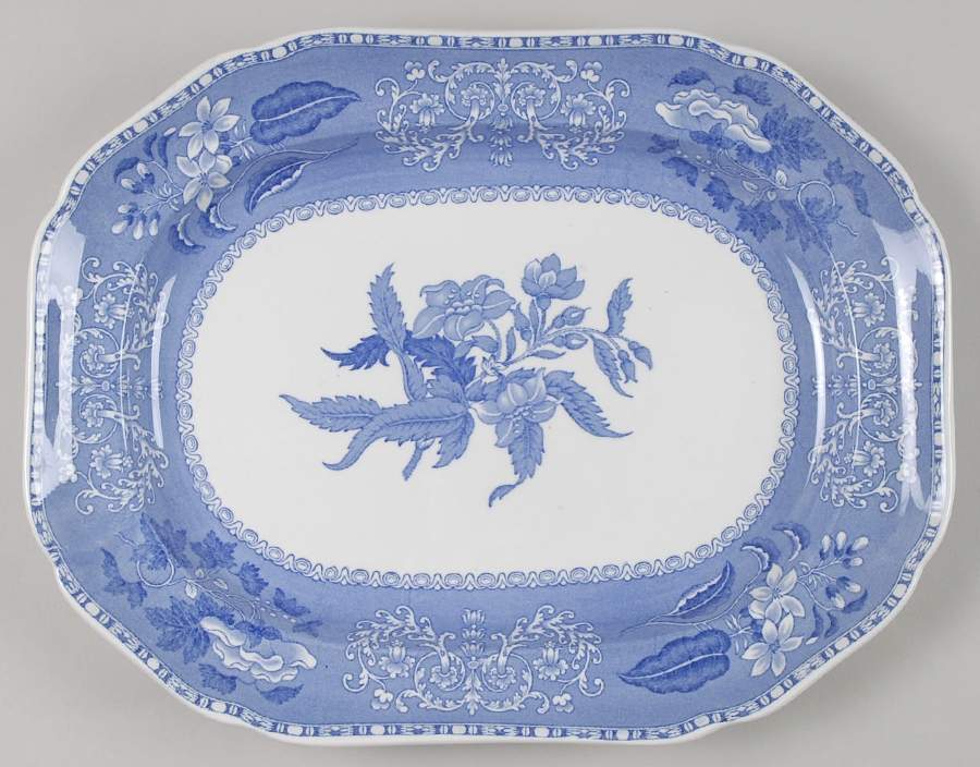 Camilla Blue (Earthenware, Scalloped) 14" Oval Serving Platter by Spode-1