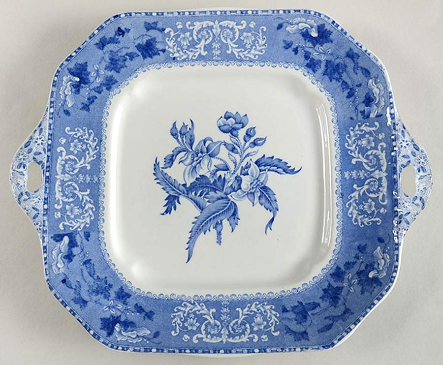 Camilla Blue (Earthenware, Scalloped) Octagonal Handled Cake Plate by Spode-1